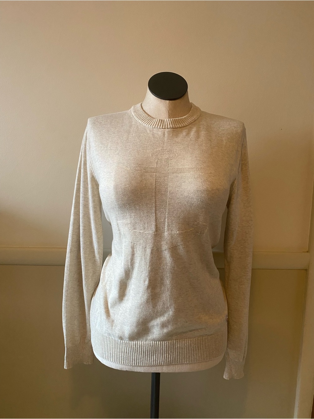 Nautica Cream Crewneck Sweater with Subtle Front Anker - Picture 1 of 5